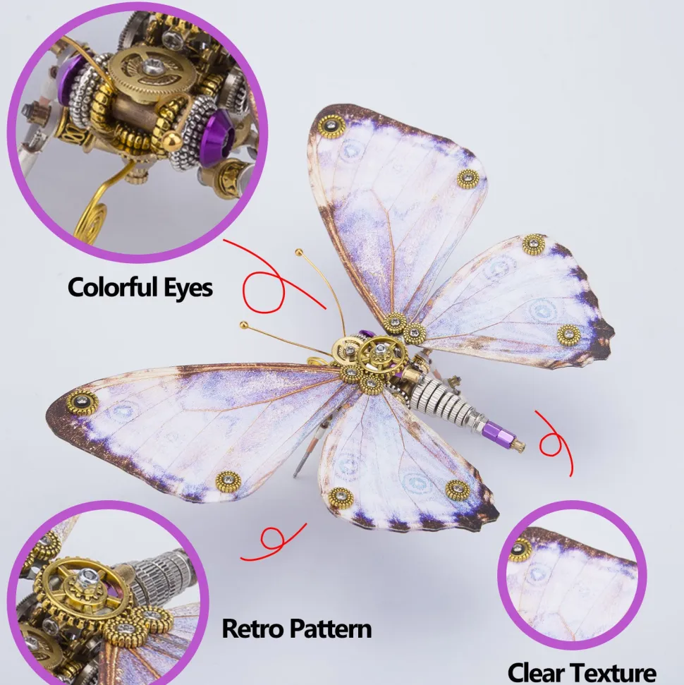 Steampunk 3D Butterfly Model Metal Puzzle DIY Assembly Kit for Kids, Teens and Adults (150PCS+)