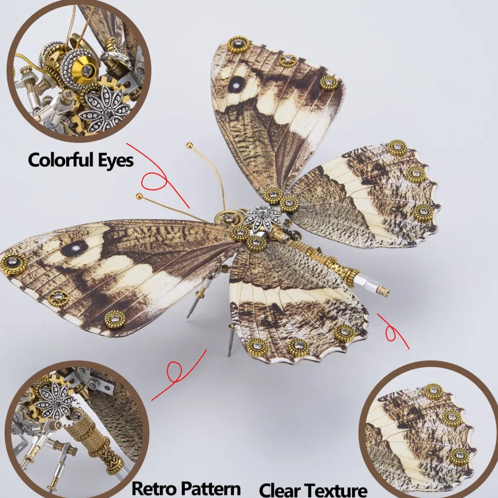 Steampunk 3D Butterfly Model Metal Puzzle DIY Assembly Kit for Kids, Teens and Adults (150PCS+)