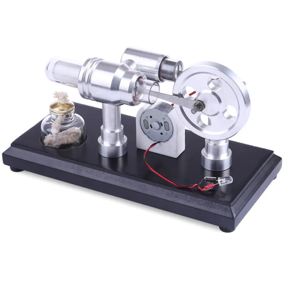 Stirling Engine Kit Double-Cylinder Stirling Engine Generator Electricity with Colorful LED Lights