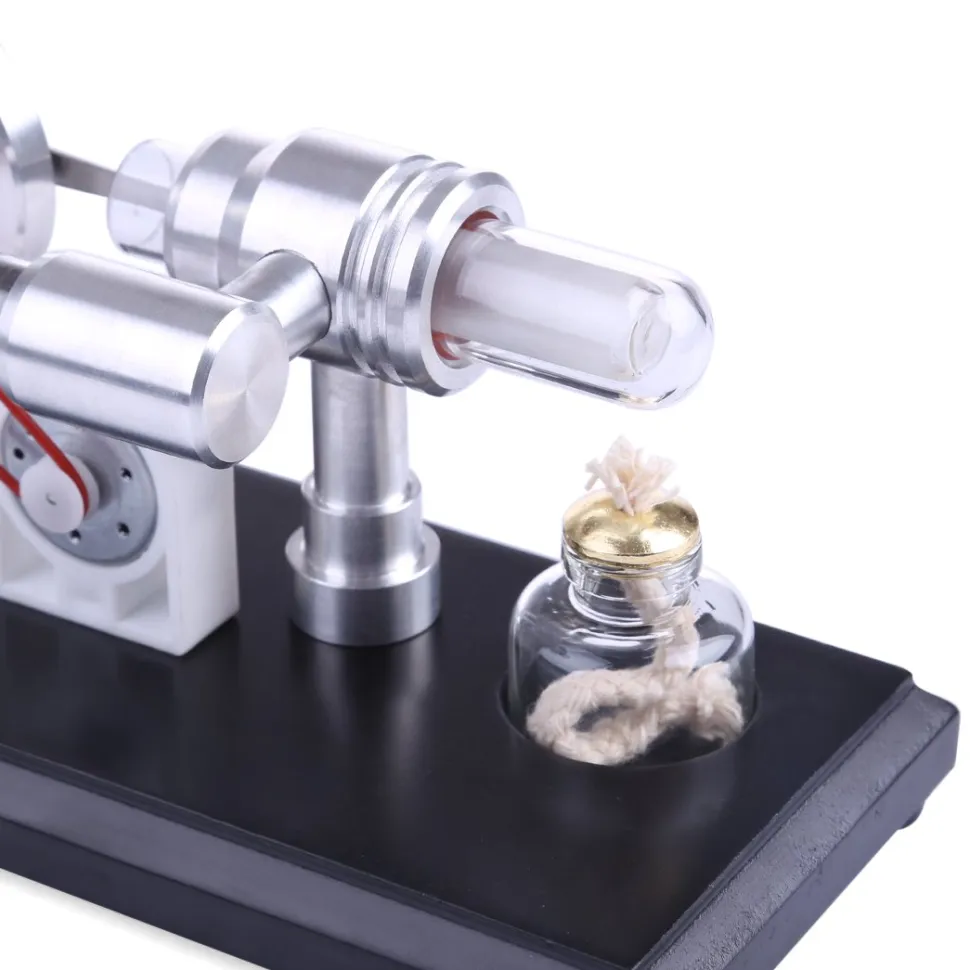 Stirling Engine Kit Double-Cylinder Stirling Engine Generator Electricity with Colorful LED Lights