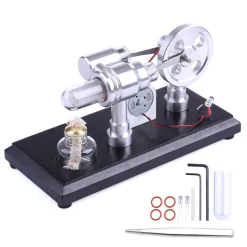 Stirling Engine Kit Double-Cylinder Stirling Engine Generator Electricity with Colorful LED Lights