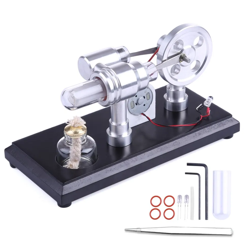 Stirling Engine Kit Double-Cylinder Stirling Engine Generator Electricity with Colorful LED Lights