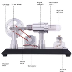 Stirling Engine Kit Double-Cylinder Stirling Engine Generator Electricity with Colorful LED Lights