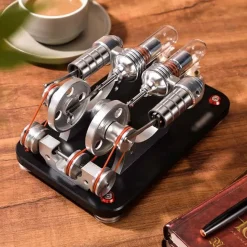 Stirling Engine Kit Two Cylinder Stirling Engine with Electricity Generator Model Gift Collection