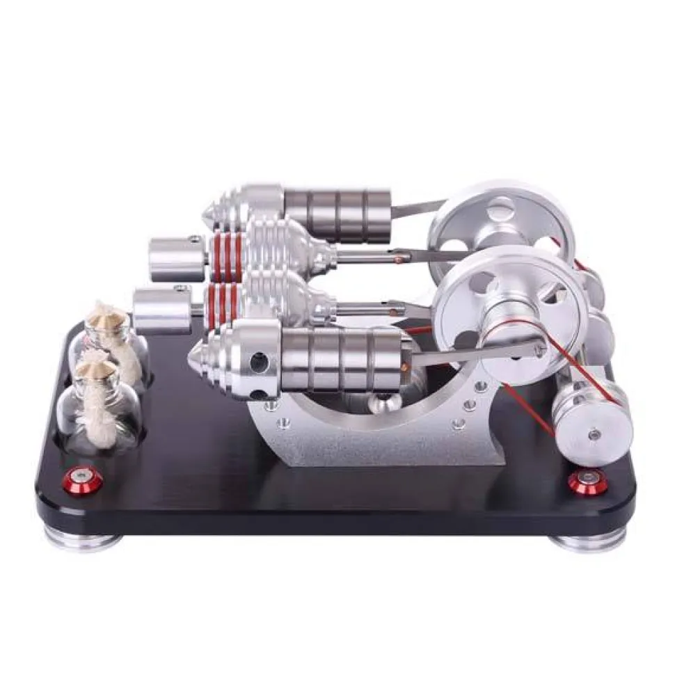 Stirling Engine Kit Two Cylinder Stirling Engine with Electricity Generator Model Gift Collection