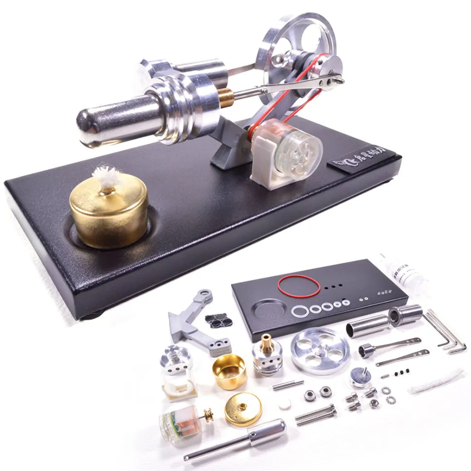 Stirling Engine Kit Unassembled Engine Kit Electricity Generator with 4 LED Light - Perfect Gift Choice