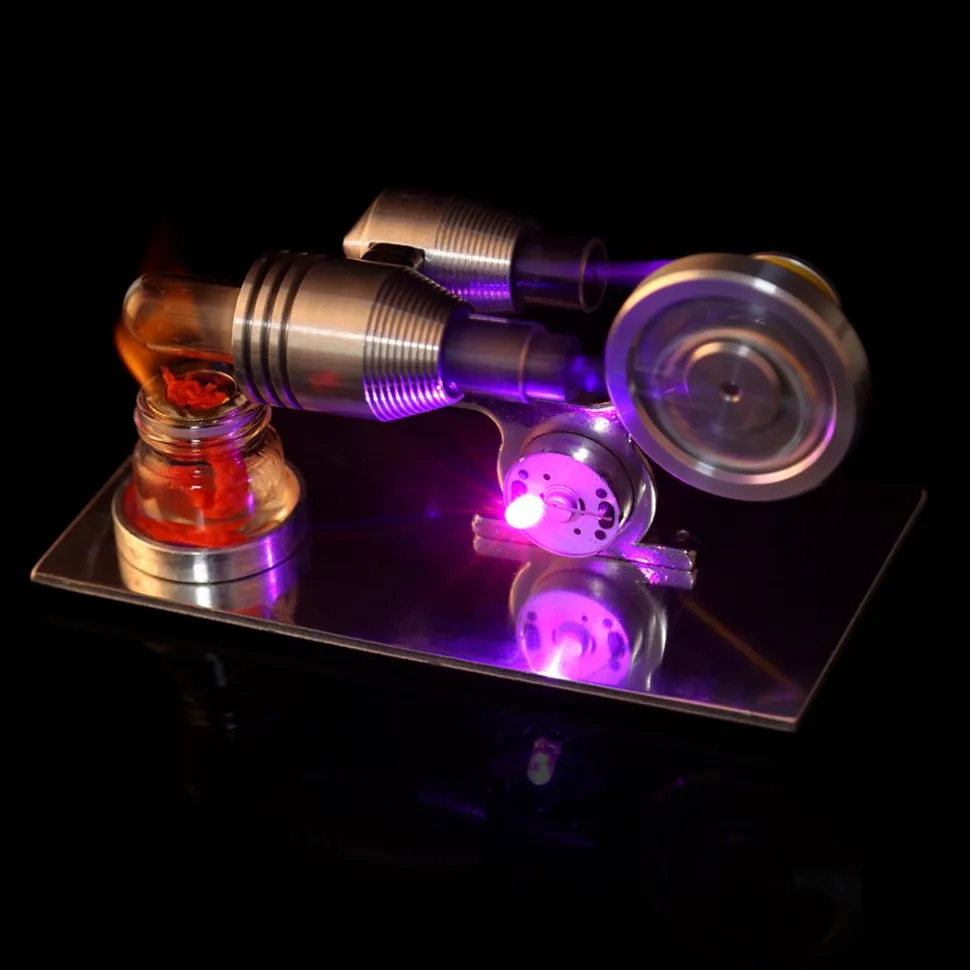 Stirling Engine Model with Electricity Generator - Light Up Colorful LED Enginediy
