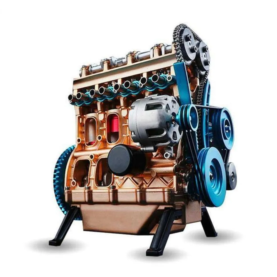 TECHING L4 Engine Model Kit that Works - Build Your Own Engine - Full Metal 4 Cylinder Car Engine Kit Car Engine Model