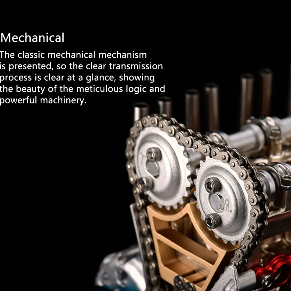 TECHING L4 Engine Model Kit that Works - Build Your Own Engine - Full Metal 4 Cylinder Car Engine Kit Car Engine Model