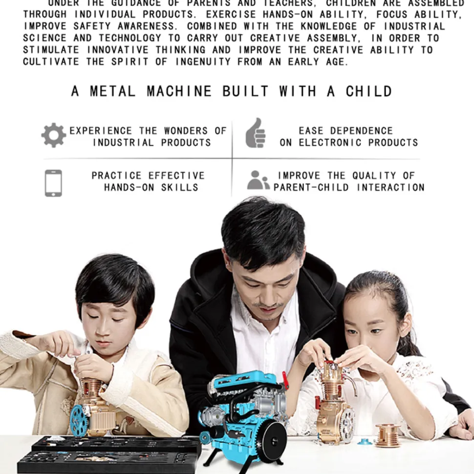 TECHING L4 Engine Model Kit that Works - Build Your Own Engine - Full Metal 4 Cylinder Car Engine Kit Car Engine Model Upgraded Version