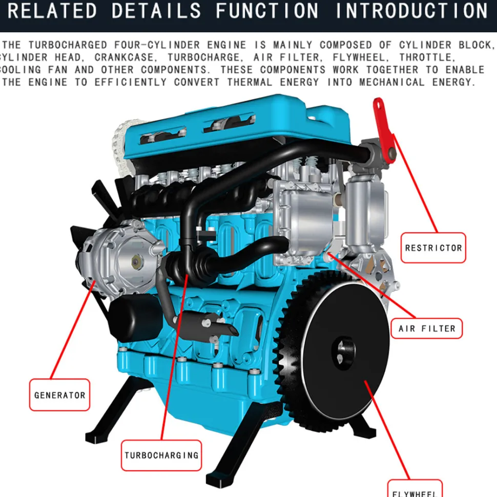 TECHING L4 Engine Model Kit that Works - Build Your Own Engine - Full Metal 4 Cylinder Car Engine Kit Car Engine Model Upgraded Version
