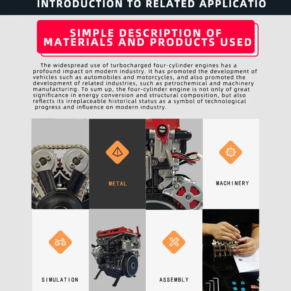TECHING L4 Engine Model Kit that Works - Build Your Own Engine - Full Metal 4 Cylinder Car Engine Kit Car Engine Model Upgraded Version