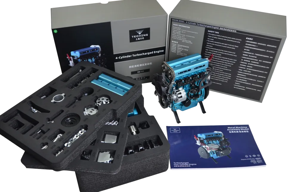 TECHING L4 Engine Model Kit that Works - Build Your Own Engine - Full Metal 4 Cylinder Car Engine Kit Car Engine Model Upgraded Version