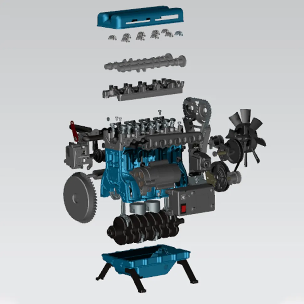TECHING L4 Engine Model Kit that Works - Build Your Own Engine - Full Metal 4 Cylinder Car Engine Kit Car Engine Model Upgraded Version