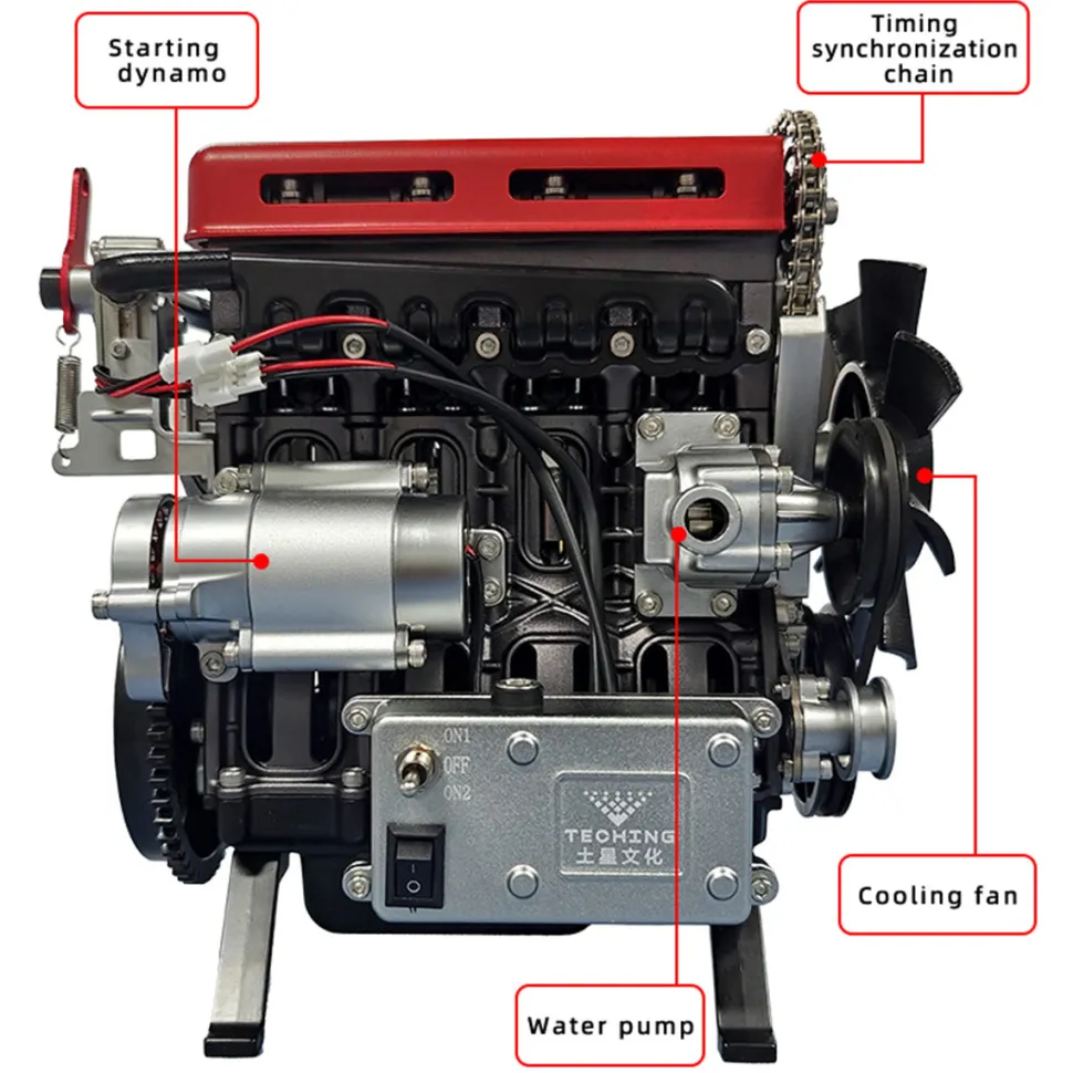 TECHING L4 Engine Model Kit that Works - Build Your Own Engine - Full Metal 4 Cylinder Car Engine Kit Car Engine Model Upgraded Version