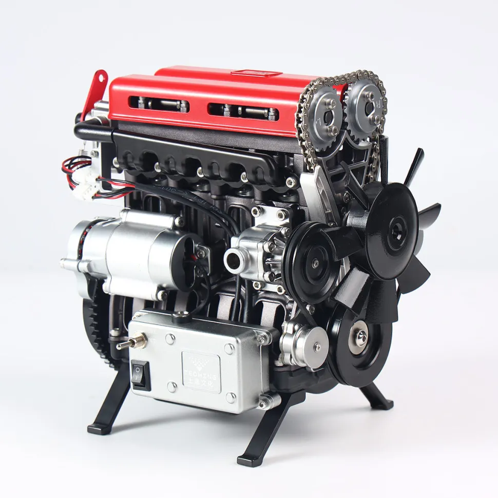 TECHING L4 Engine Model Kit that Works - Build Your Own Engine - Full Metal 4 Cylinder Car Engine Kit Car Engine Model Upgraded Version