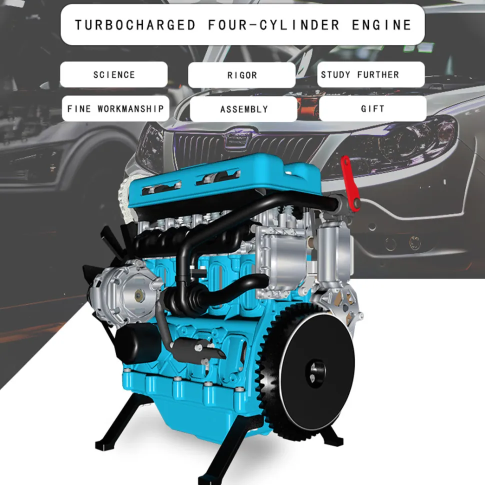 TECHING L4 Engine Model Kit that Works - Build Your Own Engine - Full Metal 4 Cylinder Car Engine Kit Car Engine Model Upgraded Version