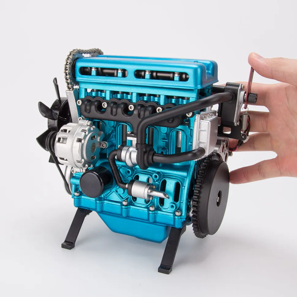TECHING L4 Engine Model Kit that Works - Build Your Own Engine - Full Metal 4 Cylinder Car Engine Kit Car Engine Model Upgraded Version