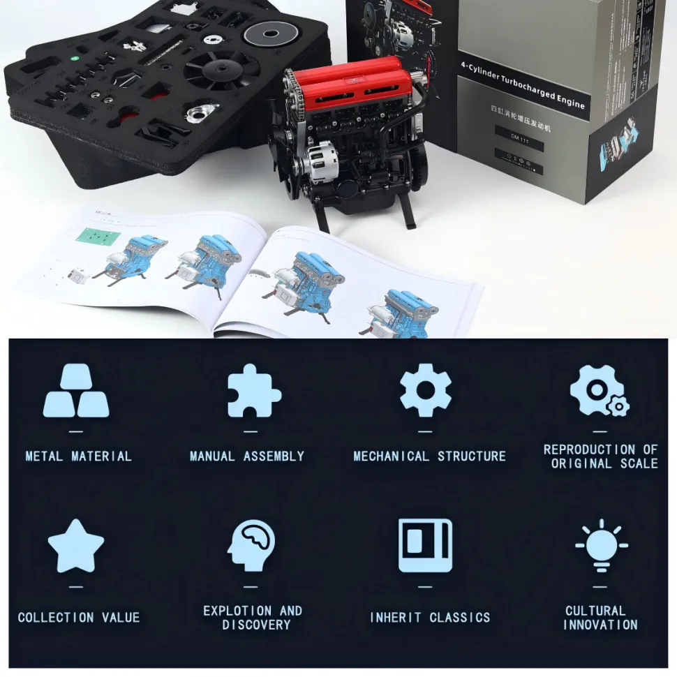 TECHING L4 Engine Model Kit that Works - Build Your Own Engine - Full Metal 4 Cylinder Car Engine Kit Car Engine Model Upgraded Version