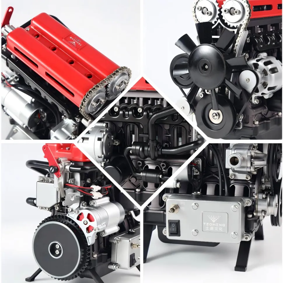 TECHING L4 Engine Model Kit that Works - Build Your Own Engine - Full Metal 4 Cylinder Car Engine Kit Car Engine Model Upgraded Version