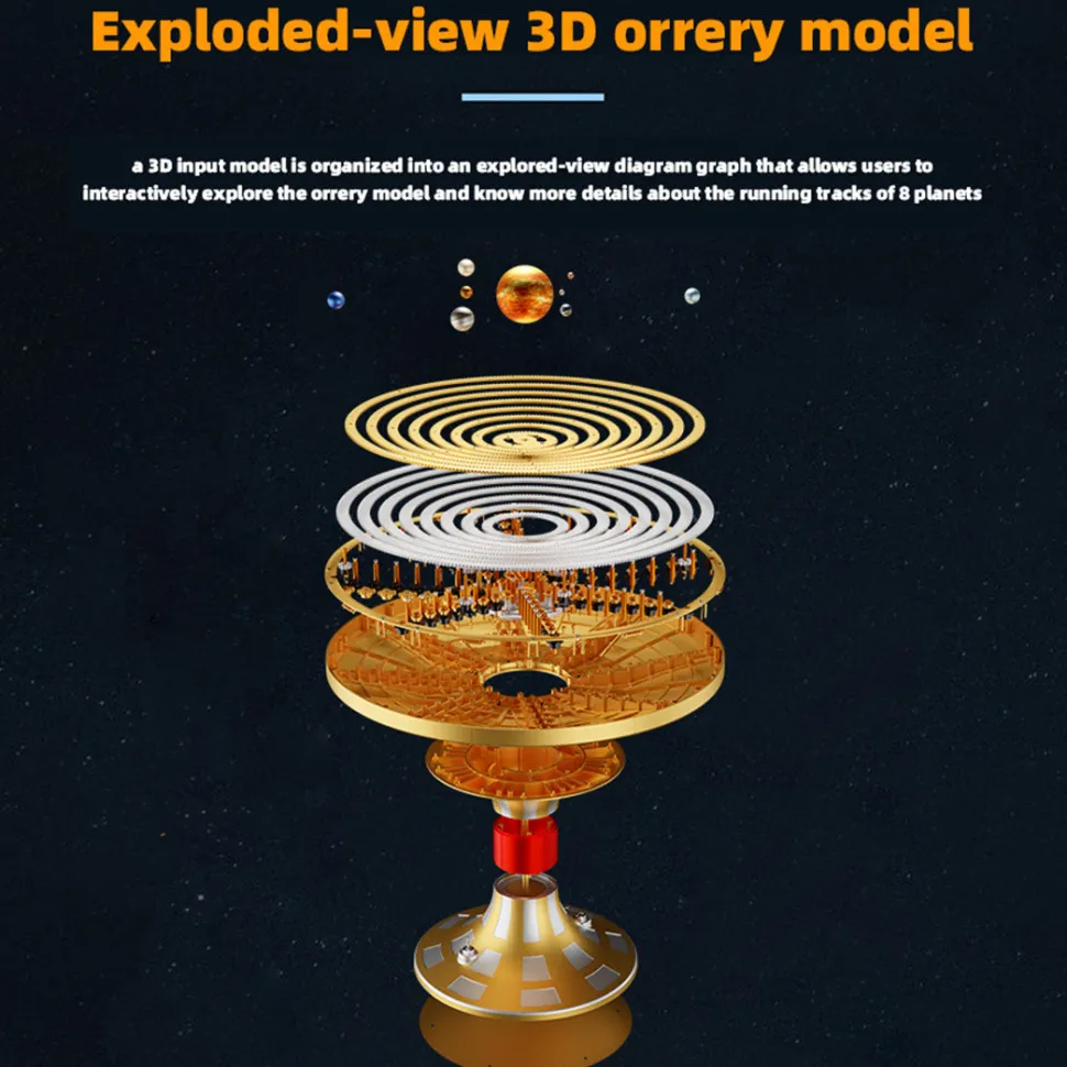TECHING Metal DIY Mechanical Solar System Model Kit Dynamic Orbital Desk Ornament - 600+PCS