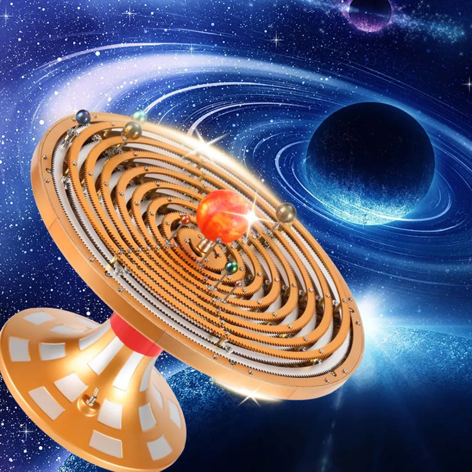 TECHING Metal DIY Mechanical Solar System Model Kit Dynamic Orbital Desk Ornament - 600+PCS