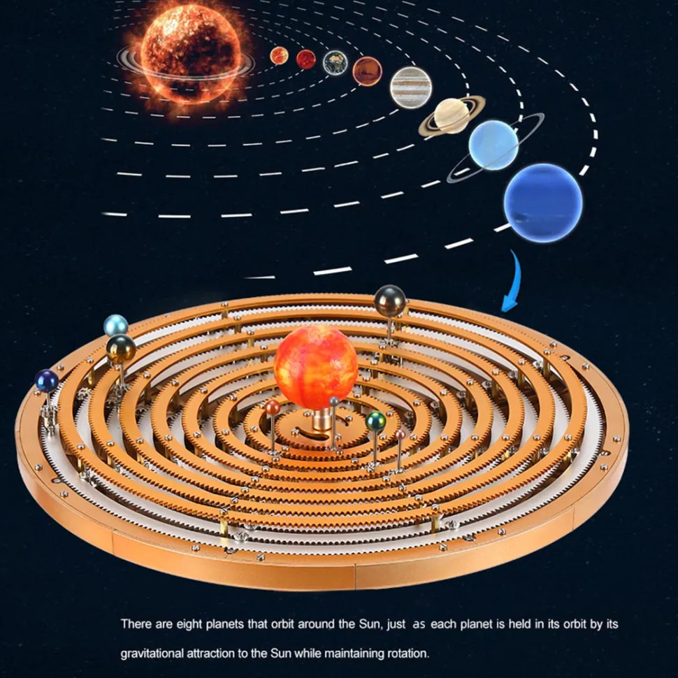 TECHING Metal DIY Mechanical Solar System Model Kit Dynamic Orbital Desk Ornament - 600+PCS