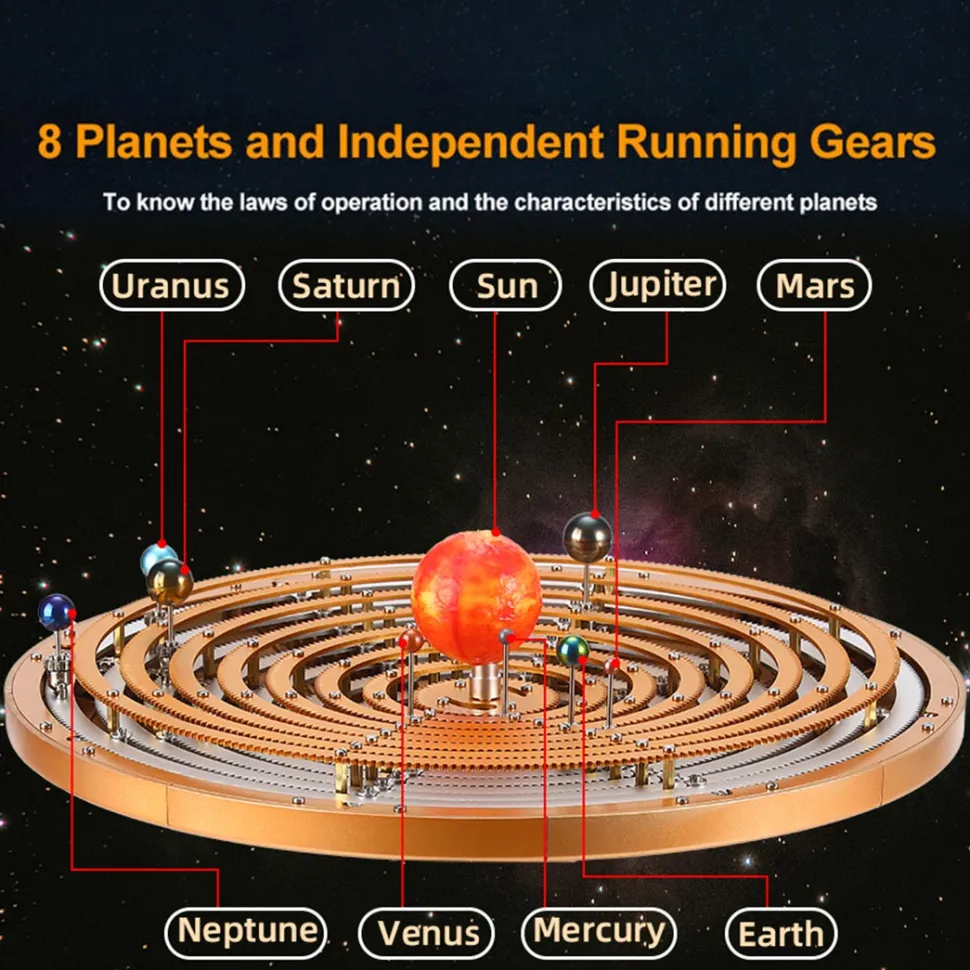TECHING Metal DIY Mechanical Solar System Model Kit Dynamic Orbital Desk Ornament - 600+PCS