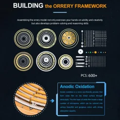 TECHING Metal DIY Mechanical Solar System Model Kit Dynamic Orbital Desk Ornament - 600+PCS
