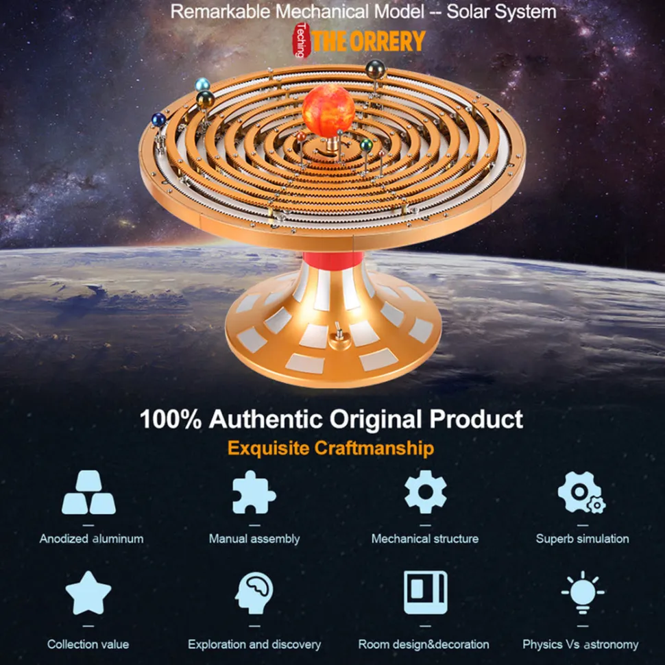 TECHING Metal DIY Mechanical Solar System Model Kit Dynamic Orbital Desk Ornament - 600+PCS