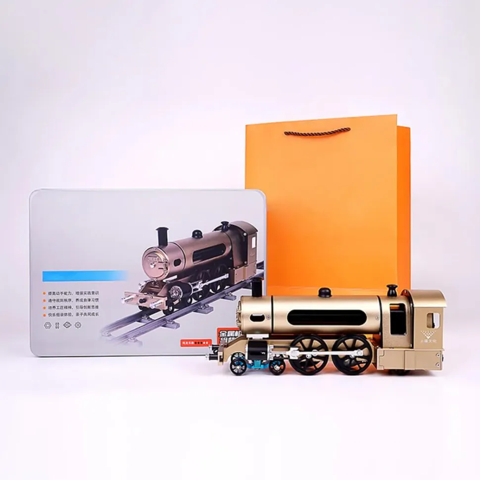 TECHING Steam Locomotive Train Assembly Engine Full Metal Hardest Build Kit with Track Gift Collection - 387Pcs