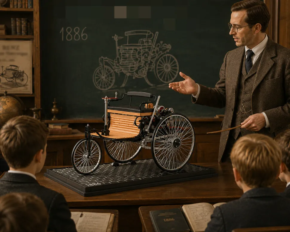 TECHING World's 1st Automobile that Works - Build Your Own Retro Car - Full Metal Three-Wheel Model Kit 430+Pcs