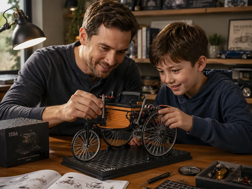 TECHING World's 1st Automobile that Works - Build Your Own Retro Car - Full Metal Three-Wheel Model Kit 430+Pcs