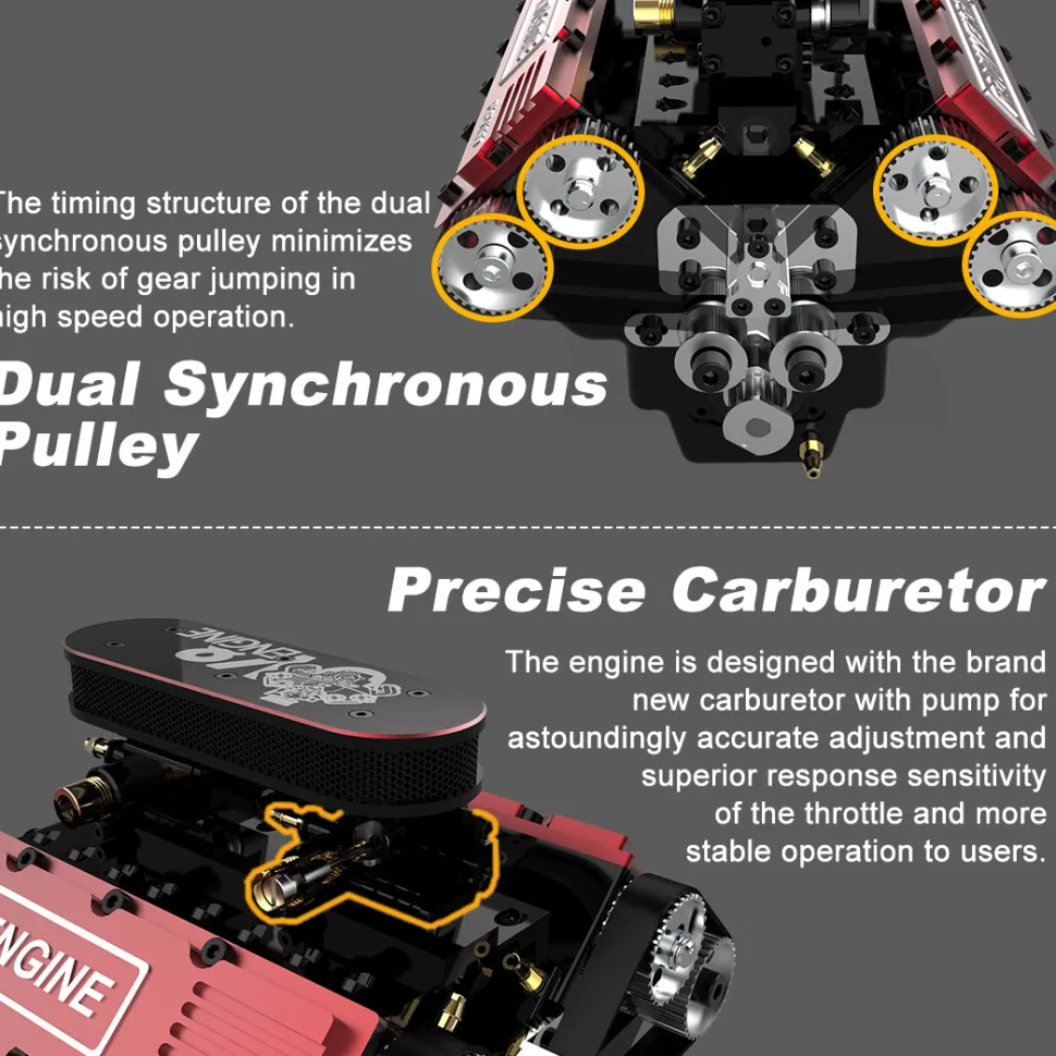 TOYAN V8 Engine FS-V800 28cc Nitro Engine - Build Your Own V8 Engine - V8 Engine Model Kit That Works