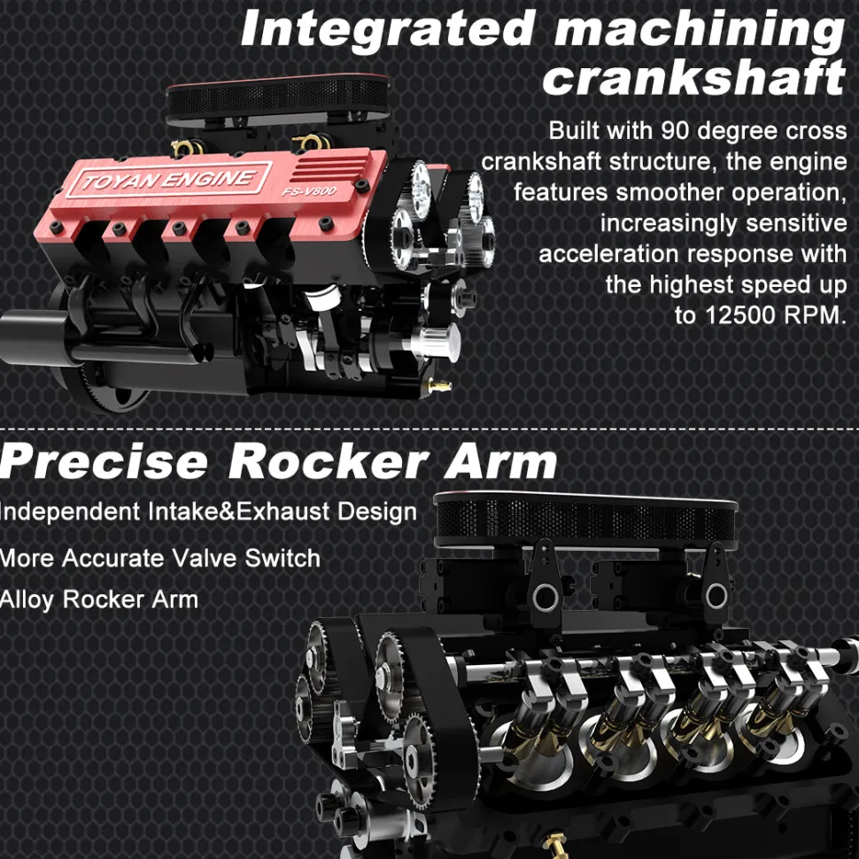 TOYAN V8 Engine FS-V800 28cc Nitro Engine - Build Your Own V8 Engine - V8 Engine Model Kit That Works