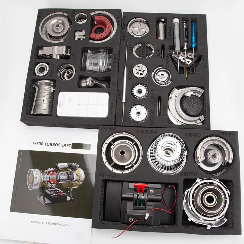 T700 Turboshaft Engine Model Kit that Works - Build Your Own Turboshaft Engine - TECHING 1/4 Metal Simulation Electric Military Helicopter Turboshaft Engine Model DM136