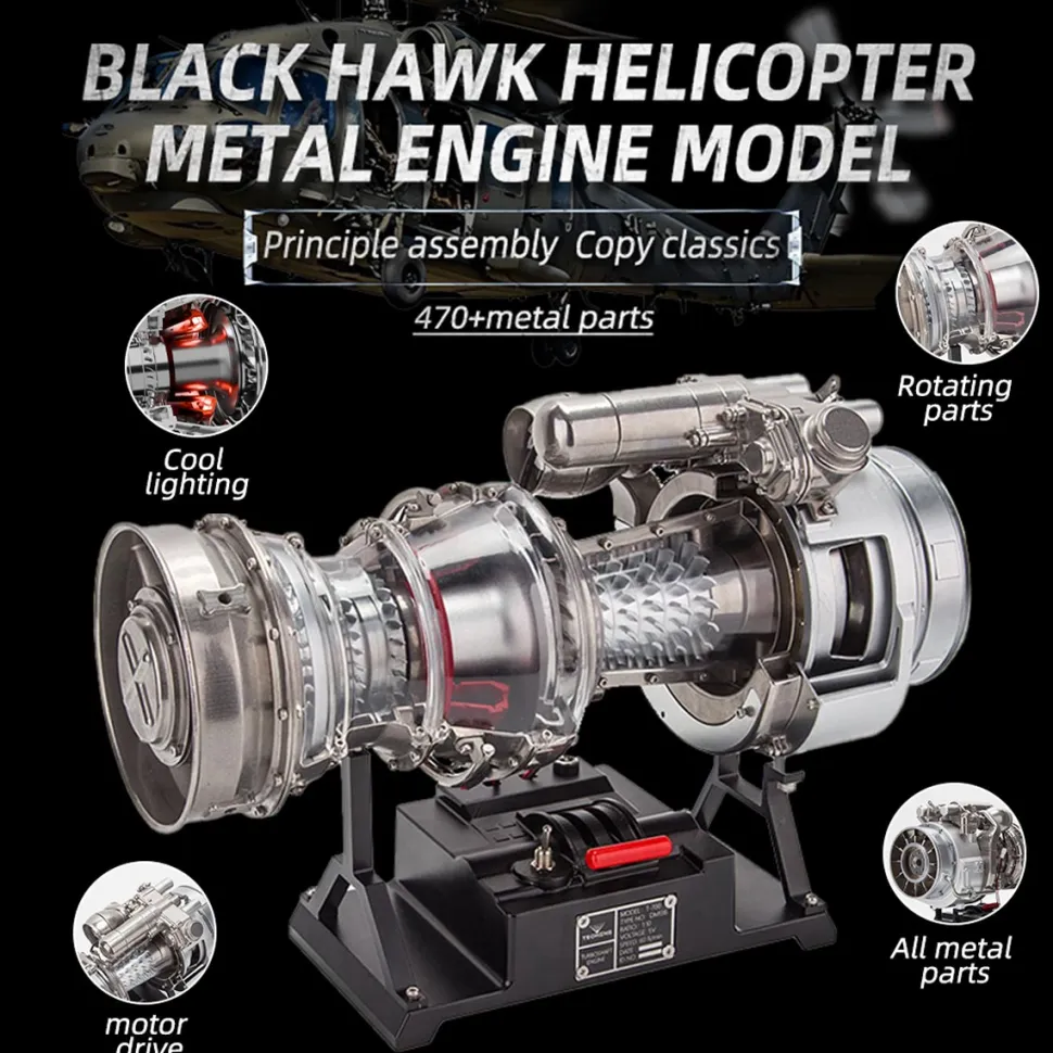 T700 Turboshaft Engine Model Kit that Works - Build Your Own Turboshaft Engine - TECHING 1/4 Metal Simulation Electric Military Helicopter Turboshaft Engine Model DM136