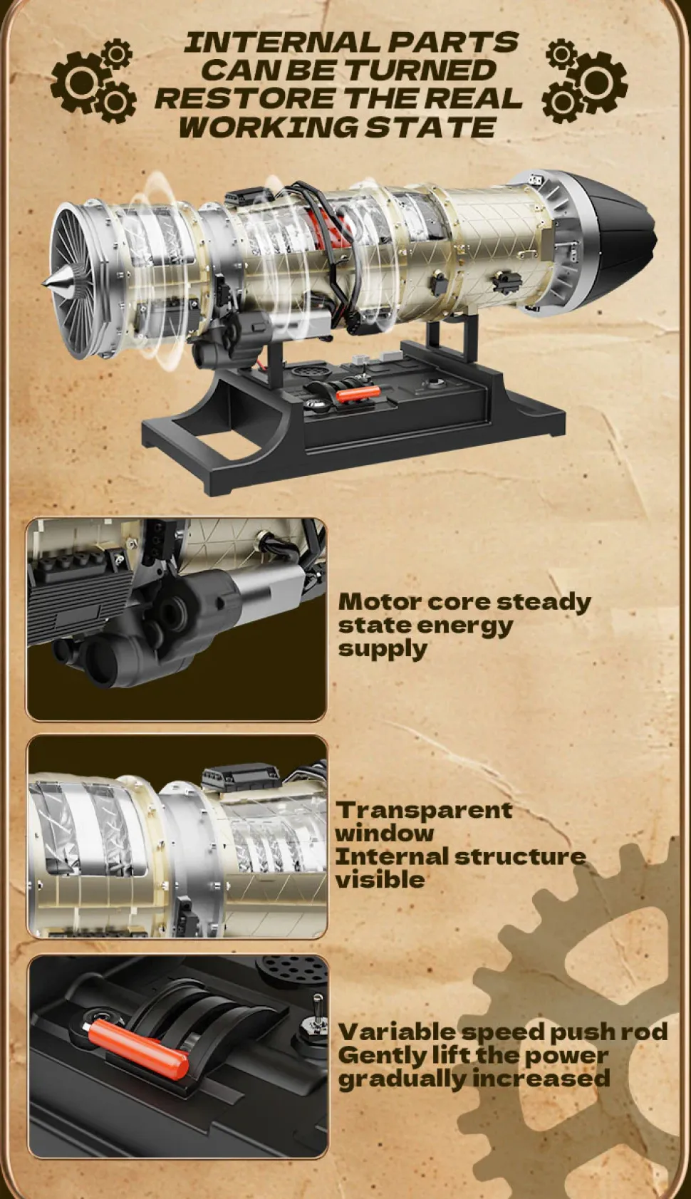 Turbofan Engine Model Kit that Works - Build Your Own Turbofan Engine - TECHING 1/10 Full Metal Electric Turbojet Engine Small Bypass Ratio Twin Rotor Aircraft Model DM135 600+Pcs
