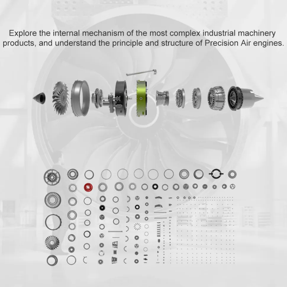 Turbofan Engine Model Kit that Works - Build Your Own Turbofan Engine - TECHING 1/10 Full Metal Dual-Spool Turbofan Engine Aircraft Jet Engine Model 1000+Pcs