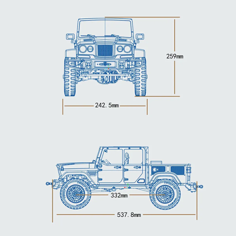 TWOLF TW-715 V8 Engine Powered 1:10 Scale RC Off-road 4WD 4-Door Pickup Truck Vehicle Crawler Kit
