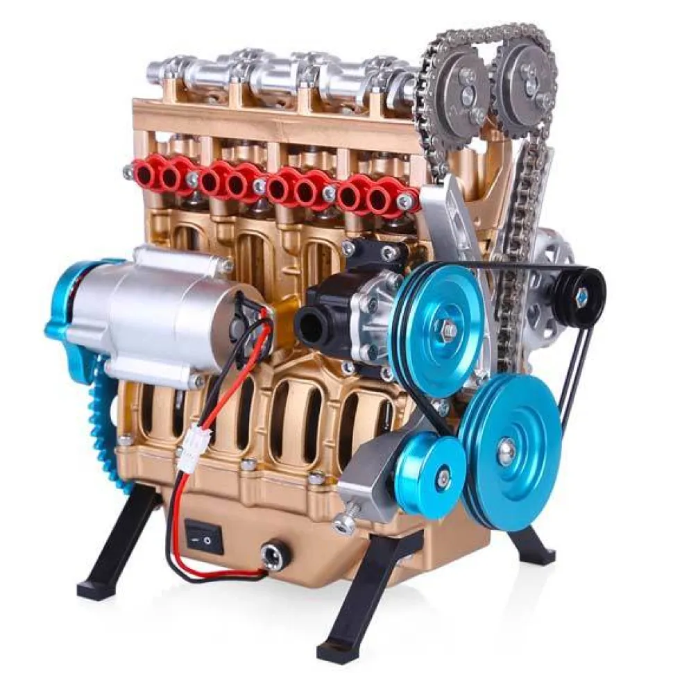 V4 Car Engine Assembly Kit Full Metal 4 Cylinder Car Engine Building Kit