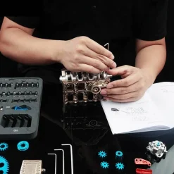 V4 Car Engine Assembly Kit Full Metal 4 Cylinder Car Engine Building Kit