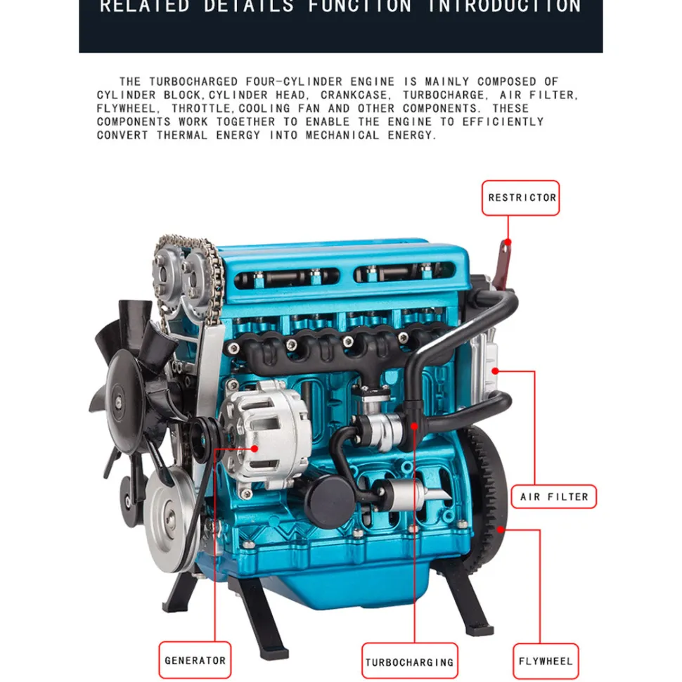 V4 Car Engine Assembly Kit Full Metal 4 Cylinder Car Engine Building Kit
