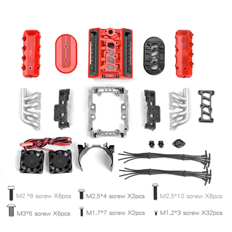 V8 Engine Fan Radiator Motor Hood Kit for 1/10 RC Car GRC 1976 F76 Motor