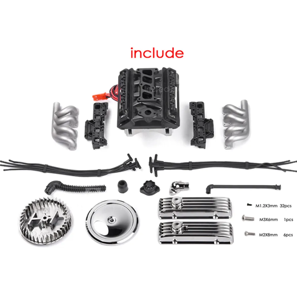 V8 Engine Fan Radiator Motor Hood Kit for 1/10 RC Car GRC F82 Motor