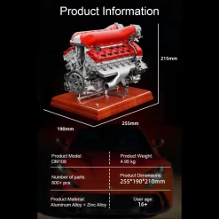 V12 Engine Model Kit that Works - Build Your Own V12 Engine - TECHING 1/4 Supercar V12 Engine Model Kit with Synchronized Throttle Sound Effects 800+PCS