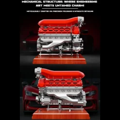 V12 Engine Model Kit that Works - Build Your Own V12 Engine - TECHING 1/4 Supercar V12 Engine Model Kit with Synchronized Throttle Sound Effects 800+PCS