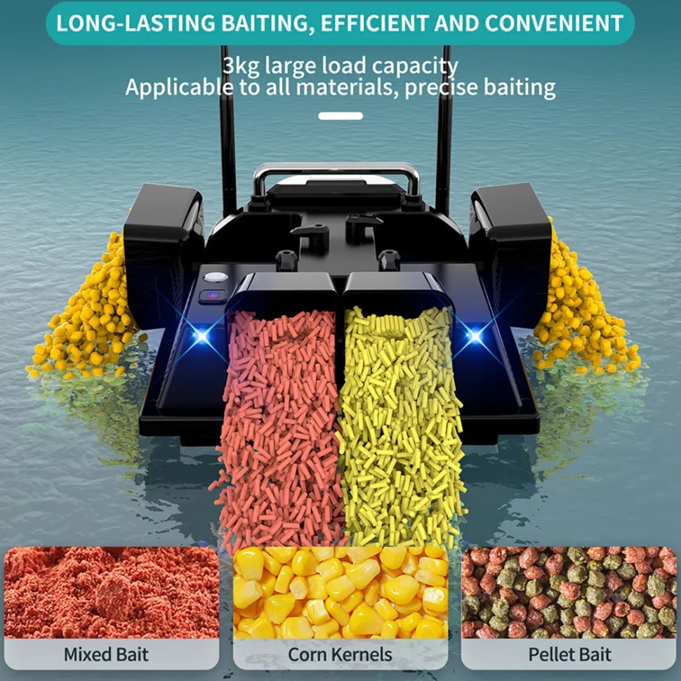 V803 RC Bait Boat - 4-Compartment, Dual Antenna, 4 Fishing Zones, 200 Waypoints