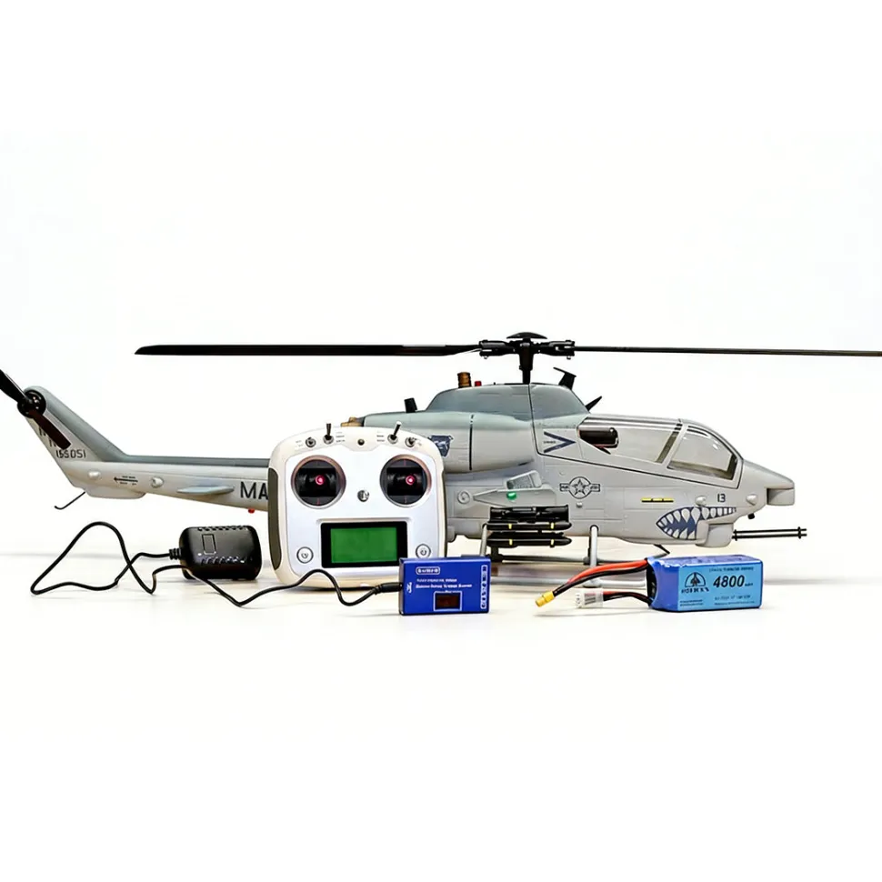 WOLFBUSH&ROBAN AH-1W Cobra 470-Class RC Helicopter-2.4G 6CH Dual-Rotor RC Military Model with GPS Positioning, Synchronized Turret & Left/Right-Hand Control RTF