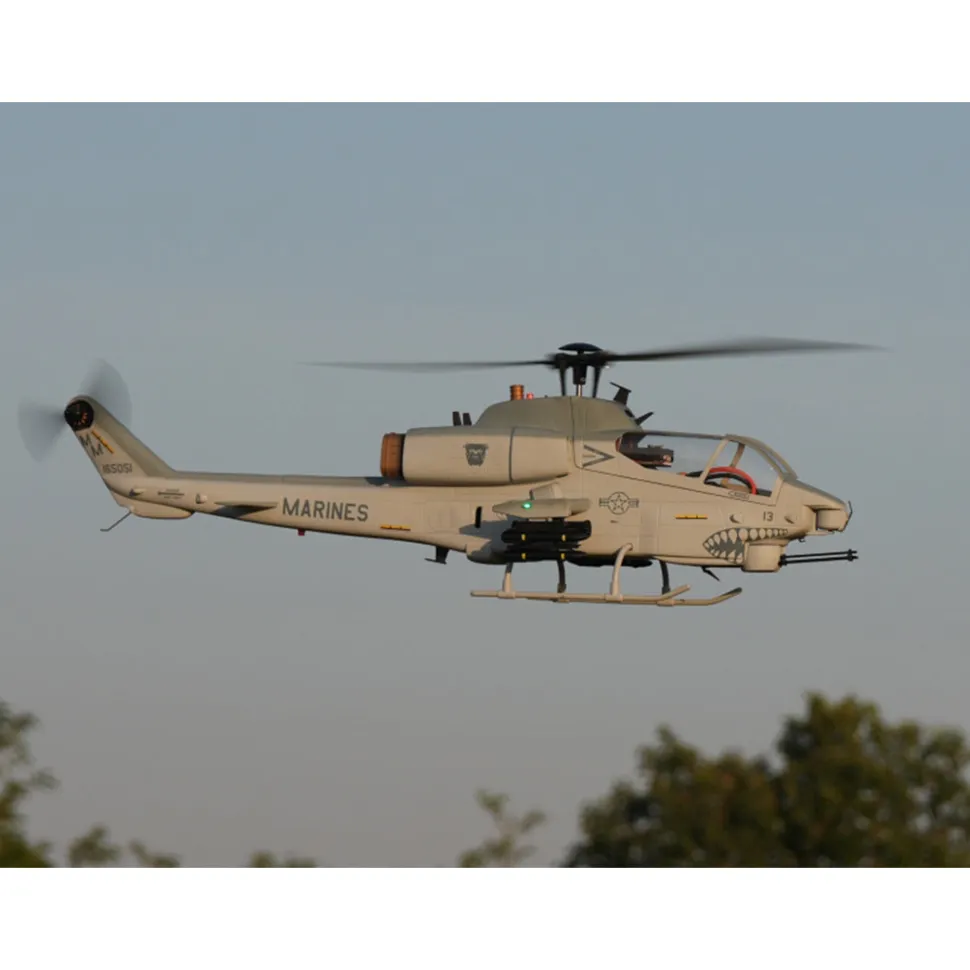 WOLFBUSH&ROBAN AH-1W Cobra 470-Class RC Helicopter-2.4G 6CH Dual-Rotor RC Military Model with GPS Positioning, Synchronized Turret & Left/Right-Hand Control RTF